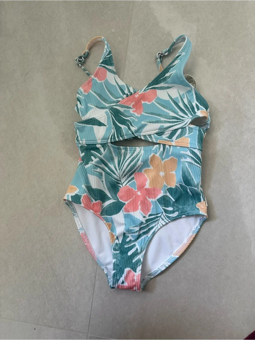 Abercrombie & Fitch Teal Floral One-Piece Swimsuit with Coral and Peach Accents